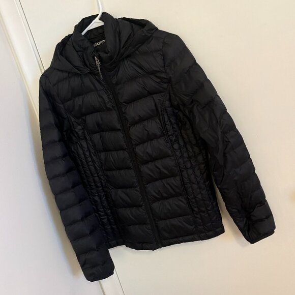 Flattering Fitted Black Puffer Jacket Lightweight Hooded Insulated Size S - Picture 2 of 13